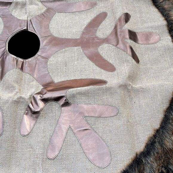 Christmas Tree Skirt Brown Valery Madelyn Faux Fur Burlap Bronze Snowflake 48” - Picture 2 of 10
